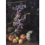 Still Life of A Bunch of Grapes Hanging From A Twig, Pomegranates, Peaches, A Melon And A Salamander