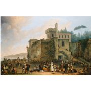The Bay of Naples, a view of Mergellina with figures revelling and eating