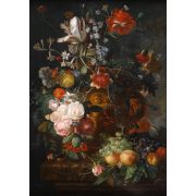 A Still Life of Flowers in a Terracotta Vase on a Ledge