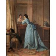 Elegant Woman Gazing in a Mirror