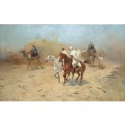 A Camel Caravan in the Desert