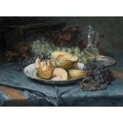 Still Life with Grapes, Melon and Carafe
