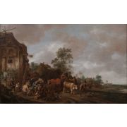 Landscape with Cattle and Figures in front of an Inn