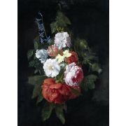 A bouquet of roses, thistles, narcissi and other flowers