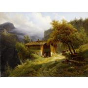 Mountain Landscape with farmhouse and figure