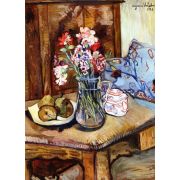 A Corner of the Table with Flowers and Fruit