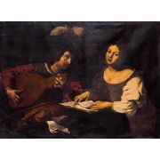 A Musician Playing a Lute to a Singing Girl