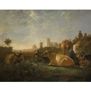 A Distant View of Dordrecht with a Milkmaid and Four Cows