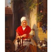 Old woman at the spinning wheel
