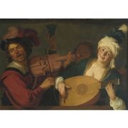 A Merry Group Behind a Balustrade with a Violion and a Lute Player