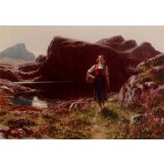 A Girl on a Sunlit Track Before a Fjord