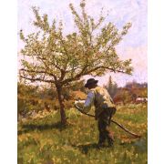 A Man Scything in an Orchard