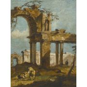 A capriccio of a ruined arch with figures in the foreground