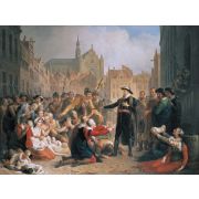 Burgomaster van der Werf offers his sword to the people of Leiden