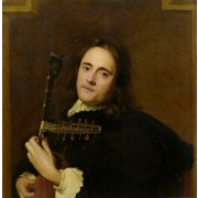 A young man playing a theorbo-lute