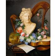 Still life with musical instruments and flowers