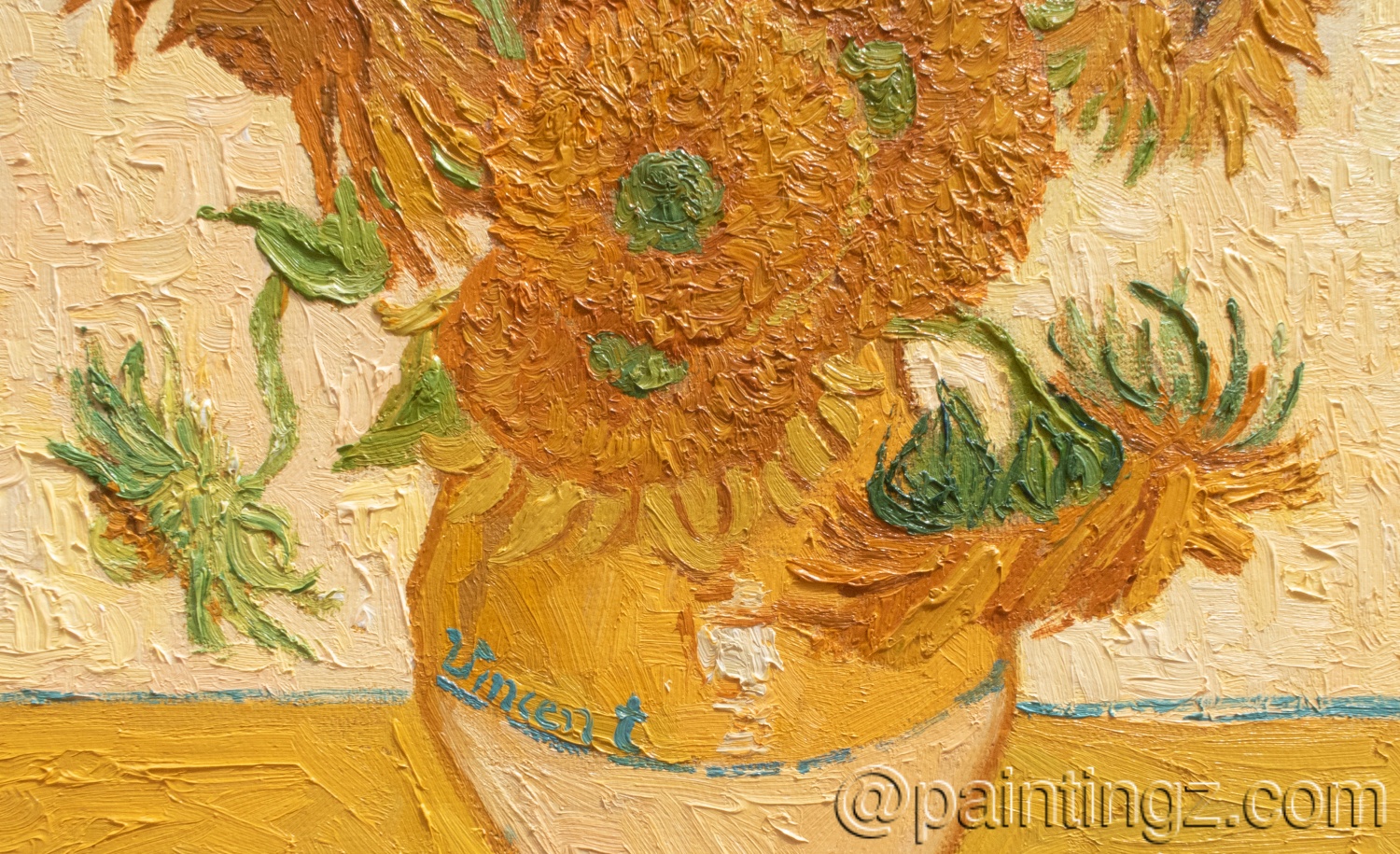 Details in the Reproduction Painting of Van Gogh's Sunflowers 