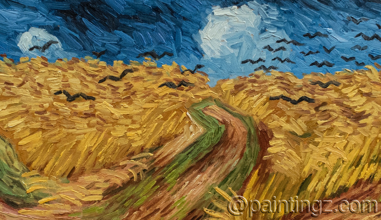 Close-up of A Reproduction Work of Wheatfield with Crows
