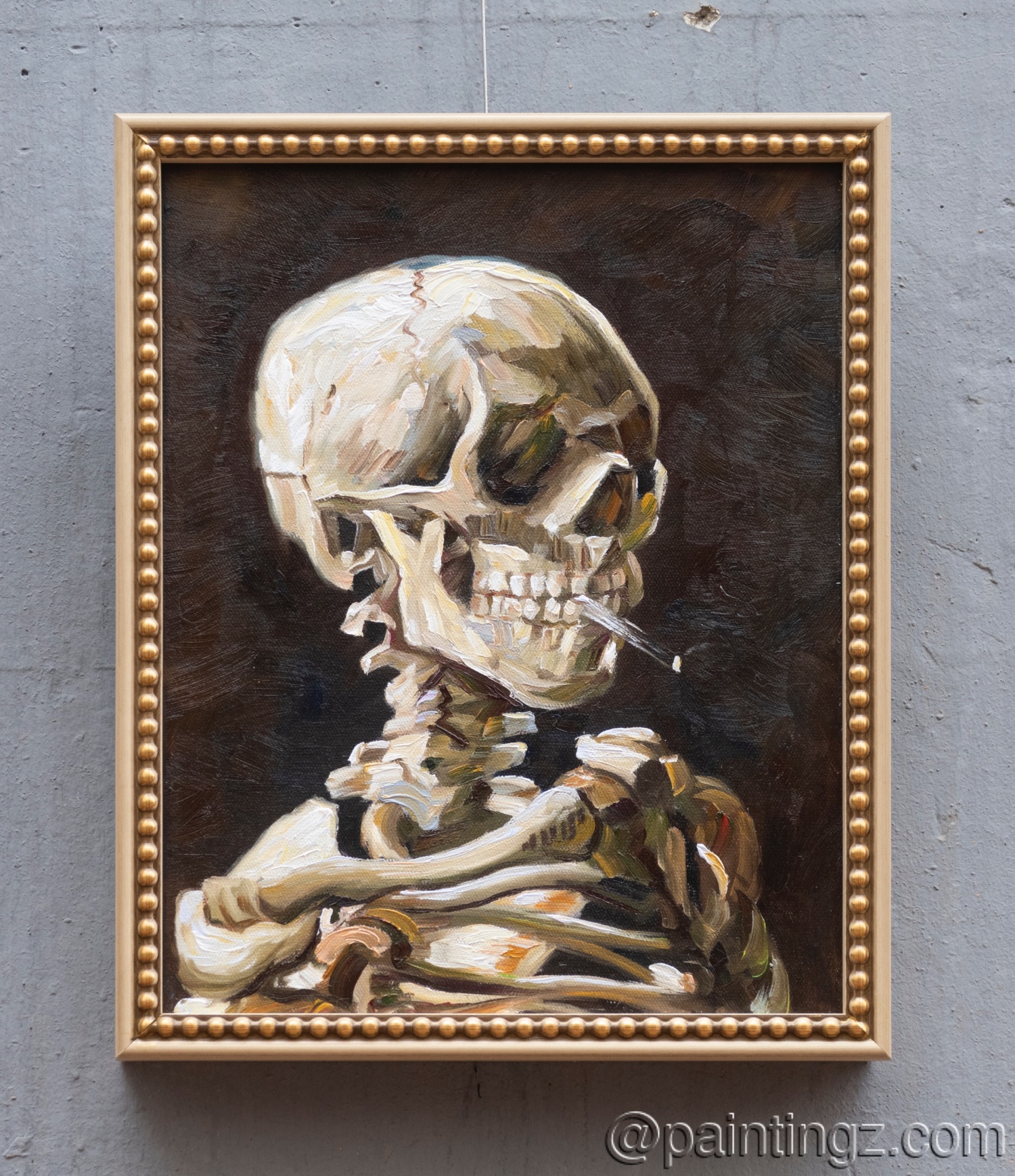 Head of a Skeleton with a Burning Cigarette Framed Reproduction