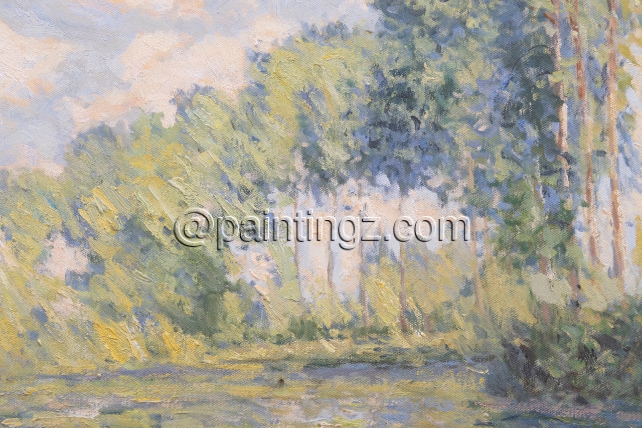 Poplars On The Banks Of The River Epte 1891, Reproduction, Brushwork Close-Up